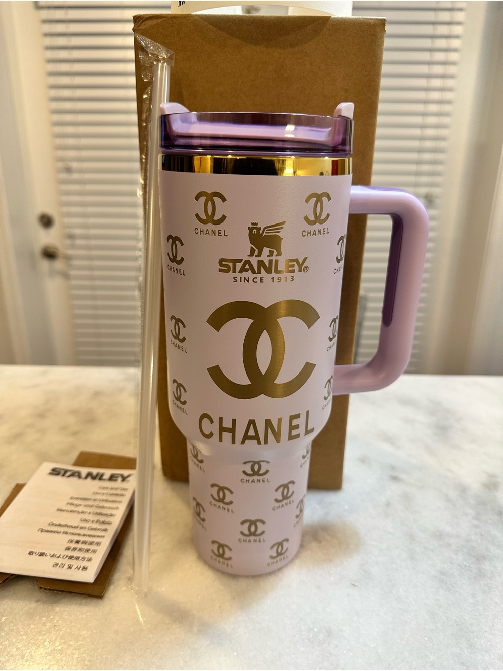 Stanley Chanel Unique Collaboration 40oz Lavender & Gold Tumbler with Box